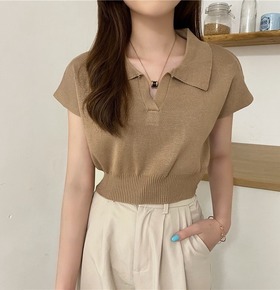 現貨無退換｜翻領小v收腰針織上衣