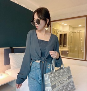 現貨無退換｜兩件式皺摺背心+綁帶罩衫外套