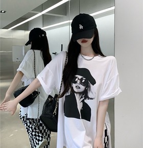 現貨｜歐美人像寬鬆長版T桖