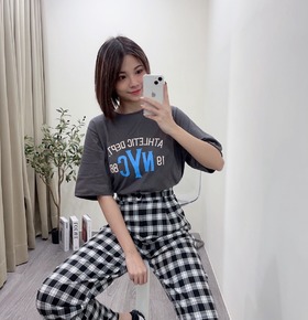 現貨無退換｜韓版百搭修身高腰格子褲