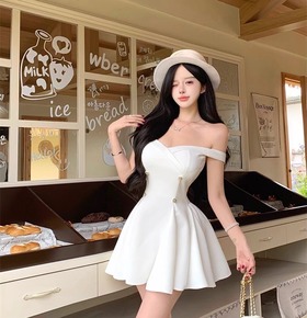 出清無退換｜氣質仙女一字領收腰洋