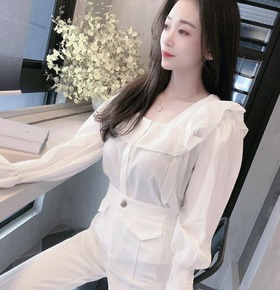 現貨｜質感荷葉滾邊設計襯衫上衣