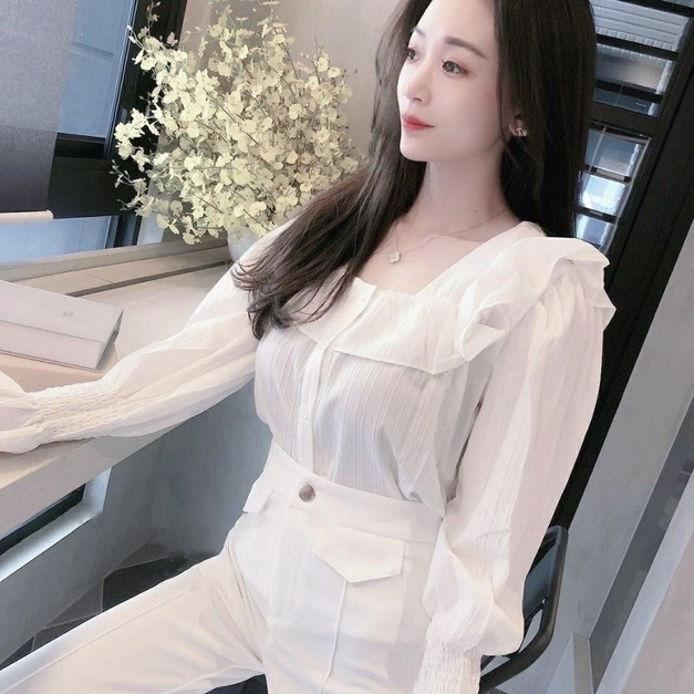 現貨無退換｜質感荷葉滾邊設計襯衫上衣