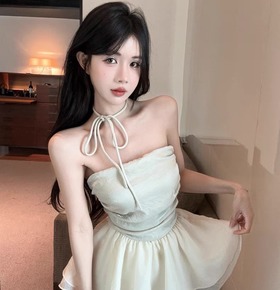 甜美平口緞面雪紡上衣