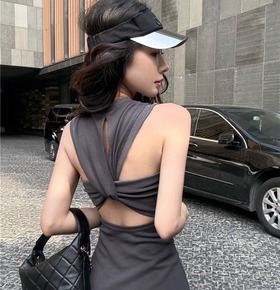 韓版美背扭結合身連身洋