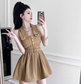 現貨無退換｜法式復古翻領收腰洋裝