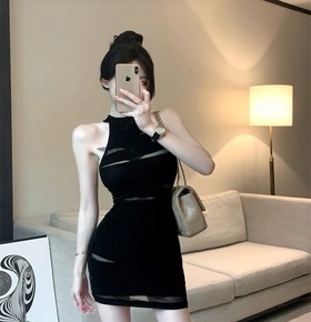 現貨無退換｜套裝性感透膚網紗上衣+包裙