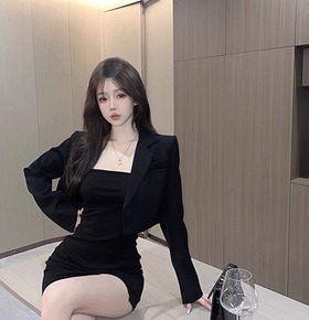 法式赫本名媛吊帶洋+外套