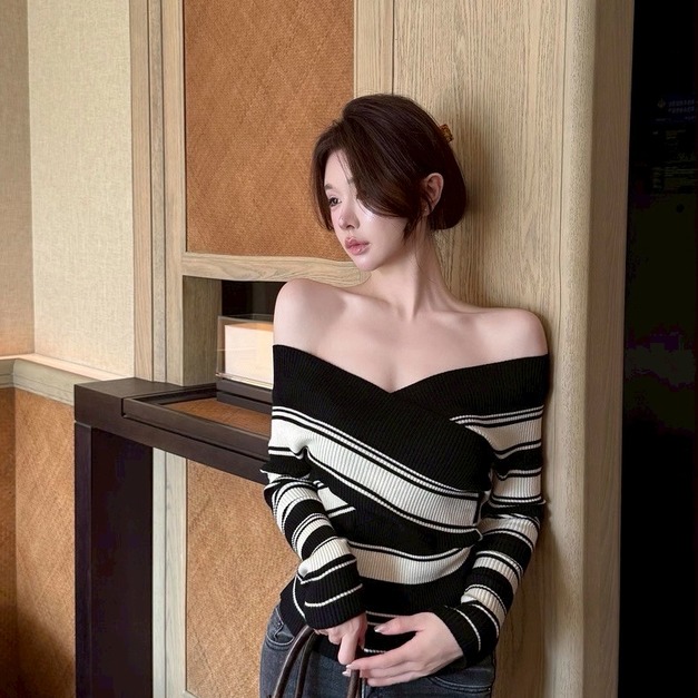 法式慵懶條紋針織上衣