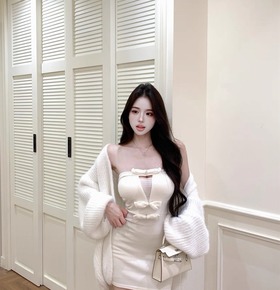 兩件式性感蝶結包臀洋+針織外套