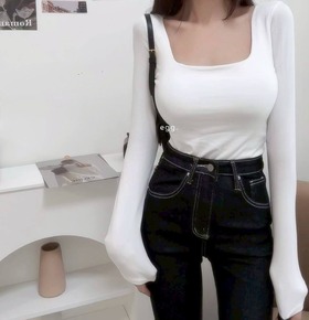 簡約高級感方領磨毛罩杯發熱打底衣