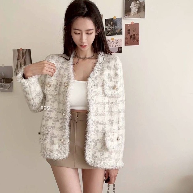 溫柔奶系仿貂毛混彩小香外套