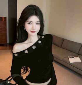 現貨無退換｜個性金屬圈斜肩上衣