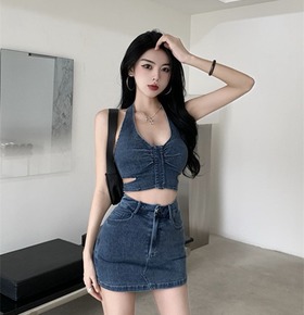 出清無退換｜套裝辣妹子牛仔背心+褲裙