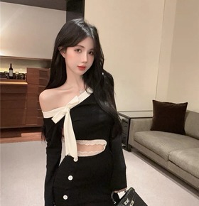 現貨無退換｜性感拼接蕾絲蝶結包臀洋