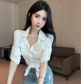 現貨無退換｜韓版chic翻領排釦衫上衣