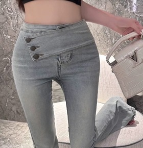 現貨無退換｜韓版高腰造型修身牛仔褲