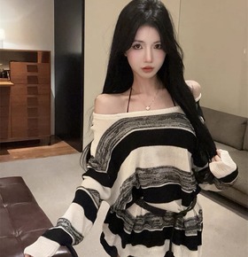 現貨無退換｜韓版撞色針織寬鬆腰帶上衣