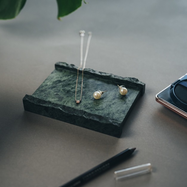 大理石自然面把手托盤/肥皂盤  (小) - 台灣蛇紋石