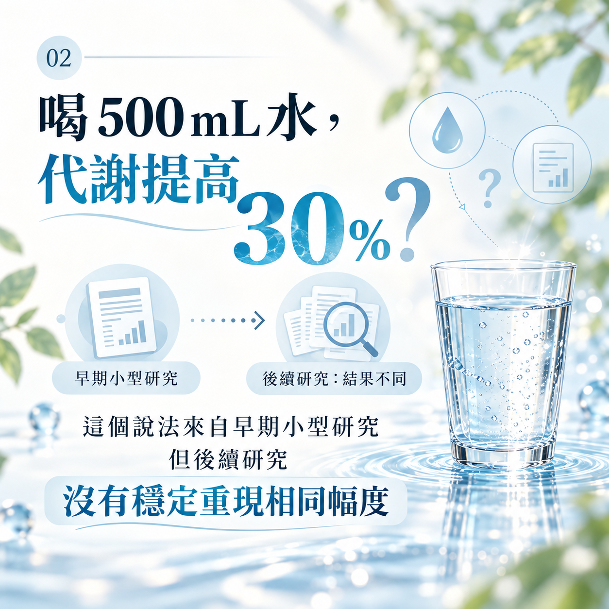 喝500毫升水提高代謝30%的早期研究結果未被後續研究穩定重現
