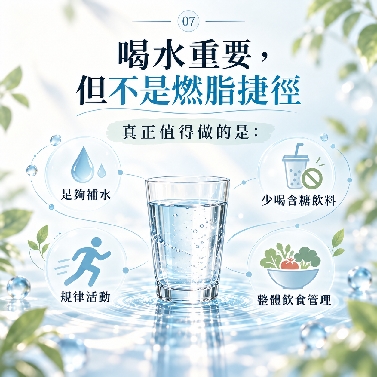 足夠喝水有助維持正常生理功能但不能取代飲食與活動等體重管理方式