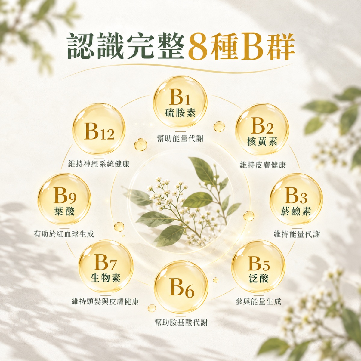 完整八種維生素B群與主要營養角色
