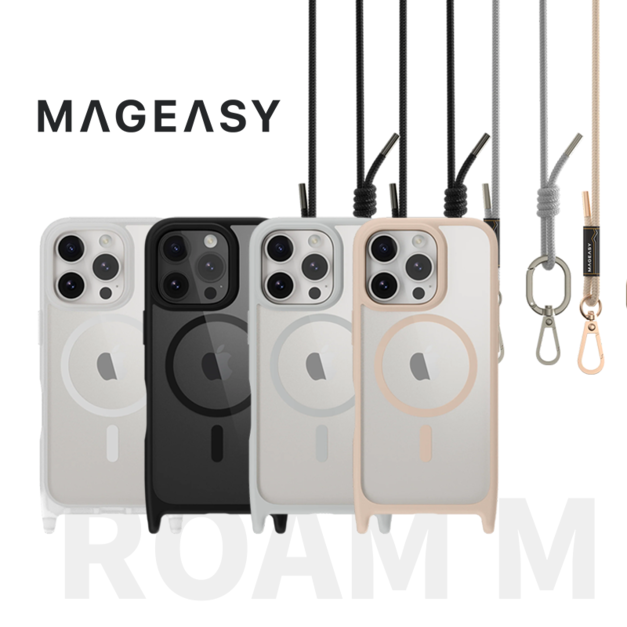 【MAGEASY】Roam M 城市漫遊  iPhone 16 系列 超軍規防摔 磁吸 掛繩手機殼組（支援MagSafe） 一體式掛繩解放雙手 四角氣囊