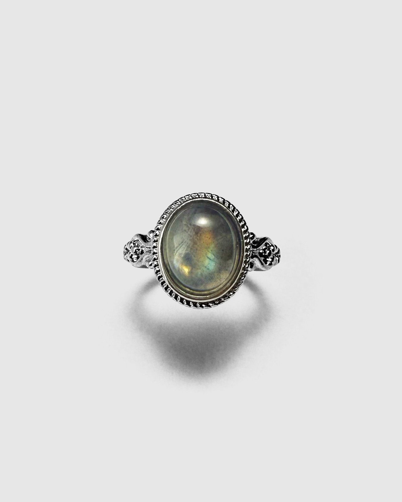 Labradorite 雙色灰月光蛋面戒指