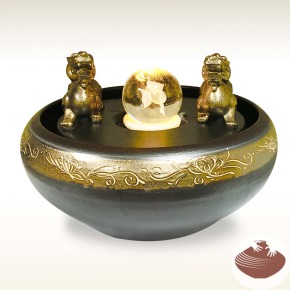 流水設計/(小、中)霸氣咬錢雙貔貅開運球組(刻花金腰帶款)_流水盆