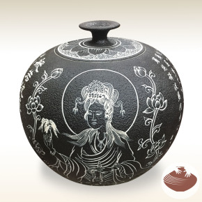 佛經心靜/觀音蓮花座《般若波羅蜜多心經》聚寶盆 鶯歌陶瓷 慢工雕刻 藝術收藏 石頭紋款 限量款