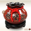 陶瓷福袋聚寶盆(中、大)(刻聚寶盆款)(古早紅) 附贈雙錢紅線