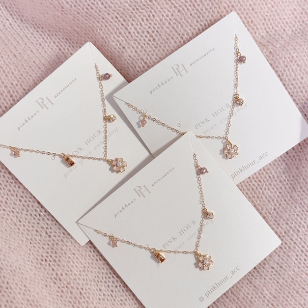 釉面櫻花天然粉紫珍珠手鍊