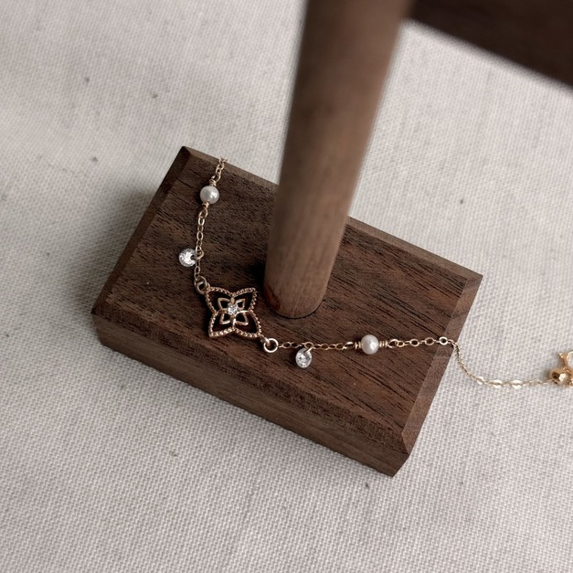 鏤空雕花裸鑽鋯石珍珠手鍊(美國注金)