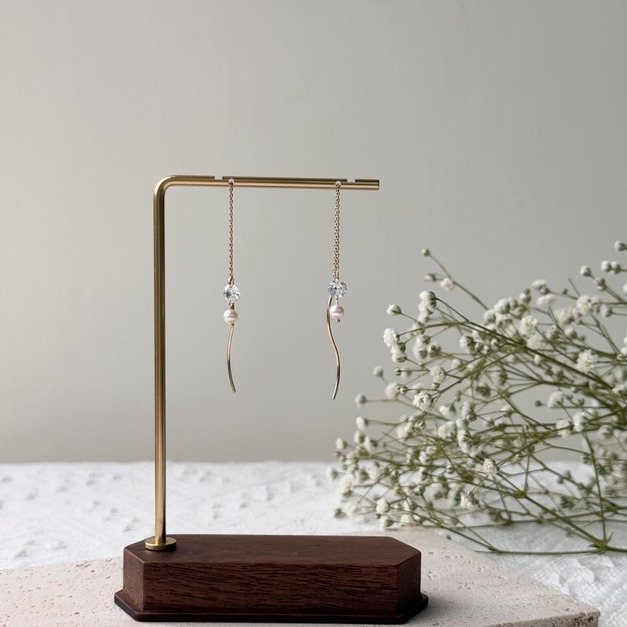 裸鑽鋯石珍珠耳鍊