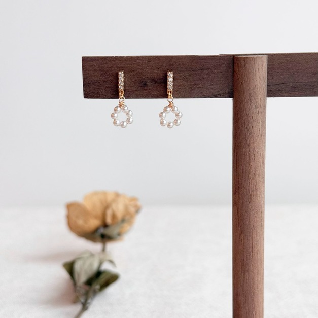 排鑽珍珠甜甜圈耳環