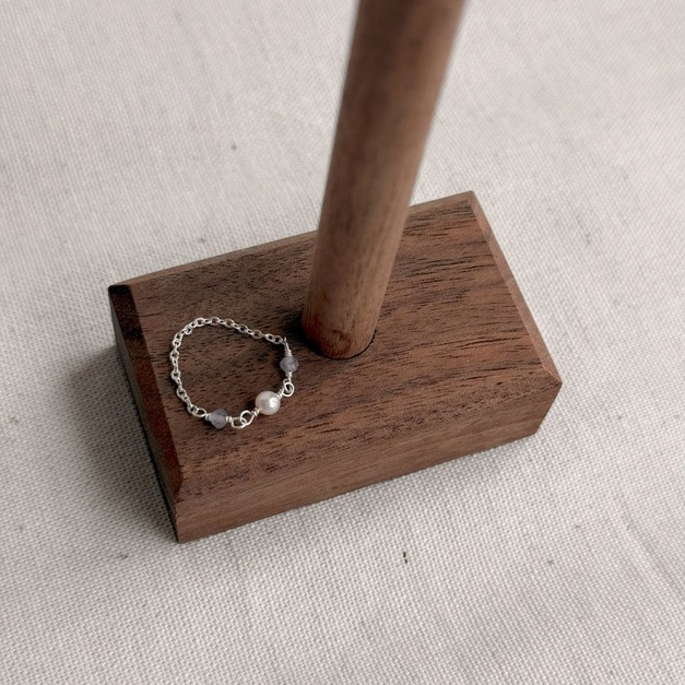 天然坦桑石珍珠鍊戒(美國注金/純銀)