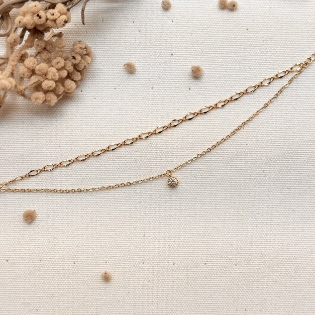 蕾絲香檳鋯石雙鍊手鍊