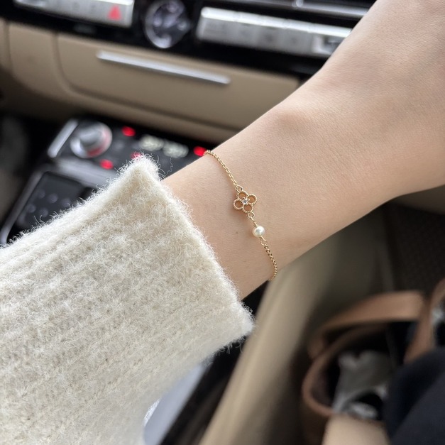 鏤空四葉草天然珍珠手鍊(美國注金)