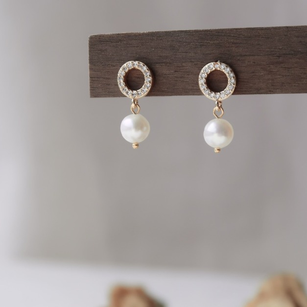 圓鑽天然珍珠耳環