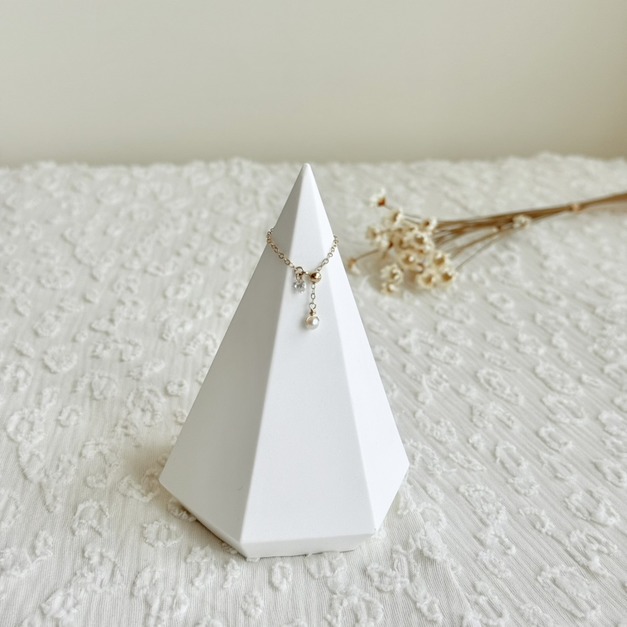 裸鑽鋯石垂墜珍珠鍊戒(美國注金)