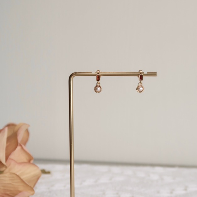 復古紅鋯石奧地利珍珠耳環