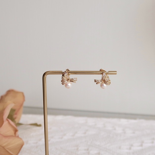 大蝴蝶結奧地利珍珠耳環(6mm)