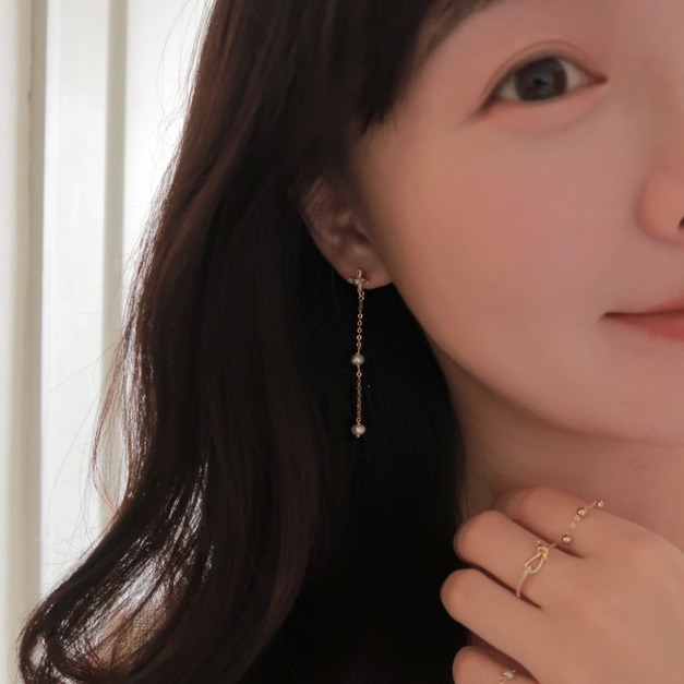 十字鋯石天然珍珠長耳環