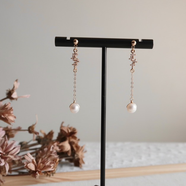 流星雨天然珍珠長耳環