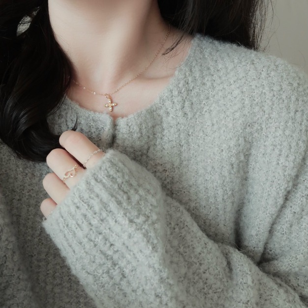 垂墜燒花邊蝴蝶結耳環(silver)