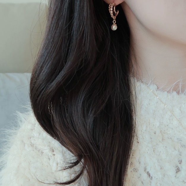(闆娘推薦!)小公主層次感排鑽珍珠耳環