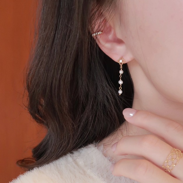 自訂款-四葉草鏤空珍珠串耳環