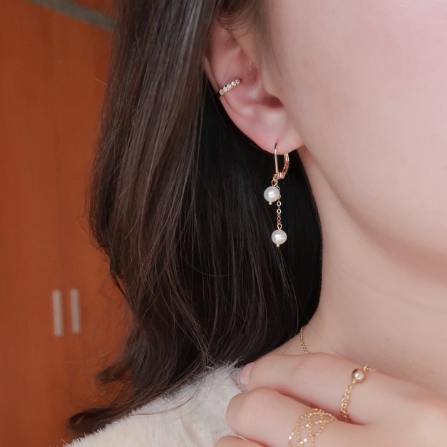 闆娘推薦!!高品天然圓圓珍珠垂墜耳勾