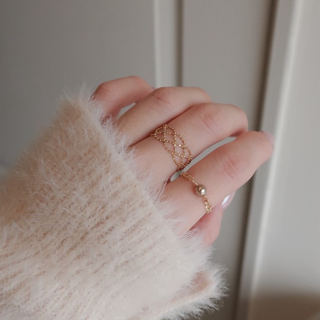 富貴氣質琥珀金奧地利珍珠鍊戒