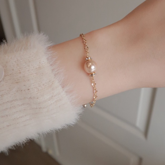 天生好命香檳珍珠環鑽手鍊